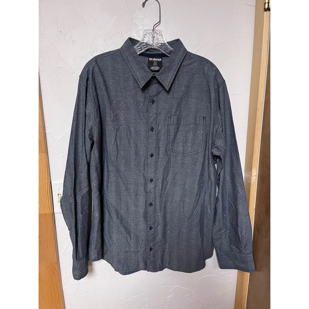 Sherpa Adventure Gear Long Sleeve Button Up Shirt Men's L Geometric Pattern Gray